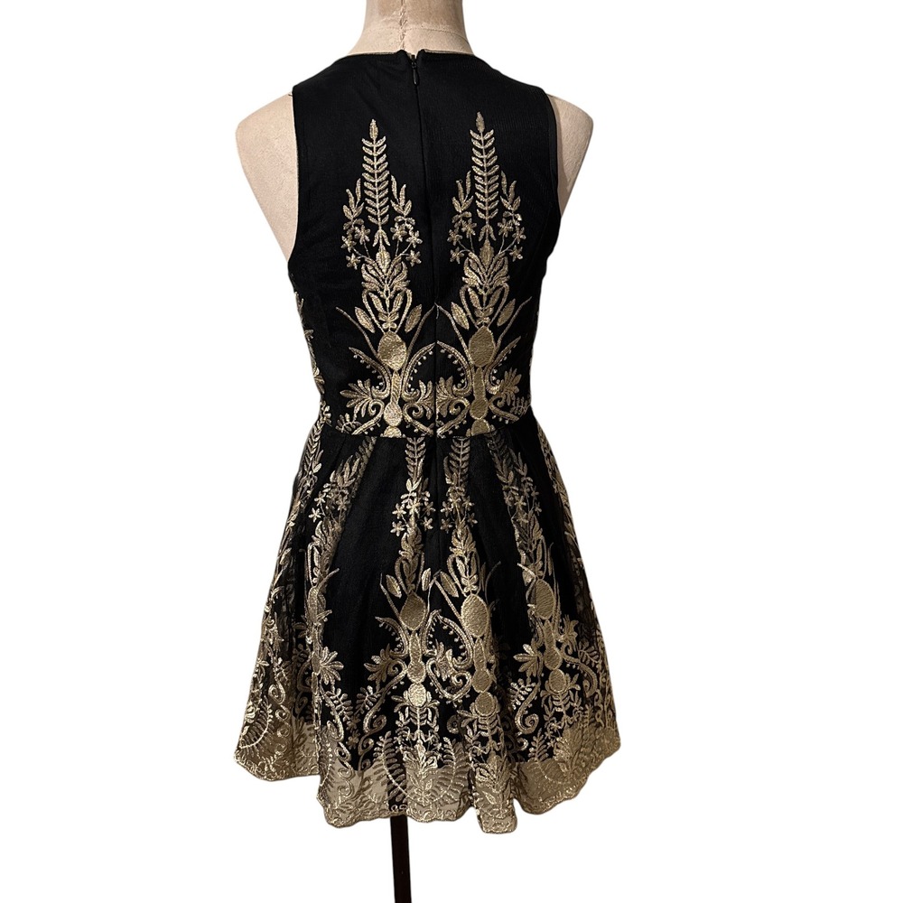 Alter'd State Junia Fit & Flare Dress Size XS Black Gold Embroidery - Picture 4 of 8